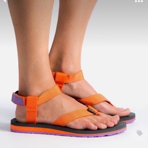 Teva - original hiking sandal orange and purple, flip flop ankle strap, 10